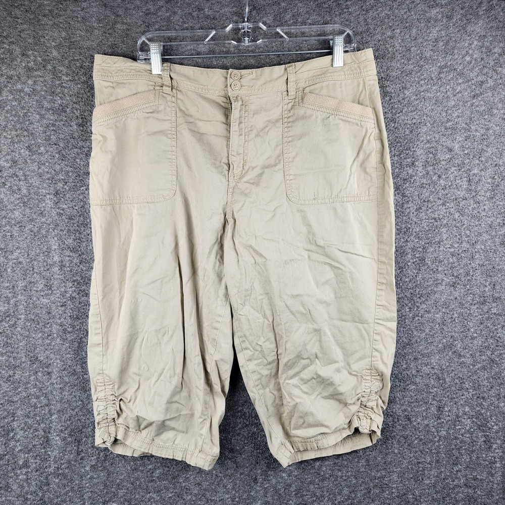 Kim Rogers Capri Pants Womens 14 Khaki Tan Ruched Hem Casual EUC